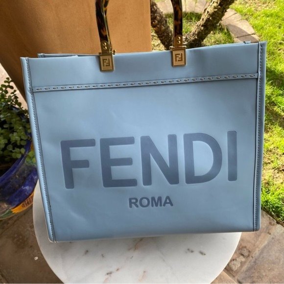 SOLD Fendi Sunshine Medium Light Blue Leather Shopper - Picture 3 of 13